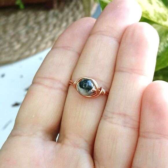 Dainty Sodalite Crystal Beaded Ring, Wire Stackable Gemstone Ring, Size 9 - Picture 3 of 3